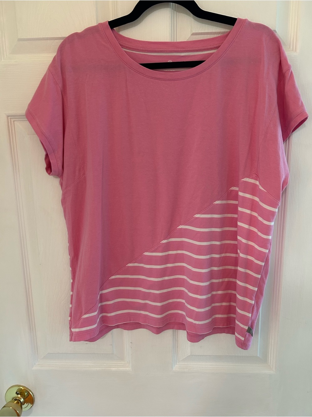 Talbots Pink Diagonal Striped Short Sleeve Tee